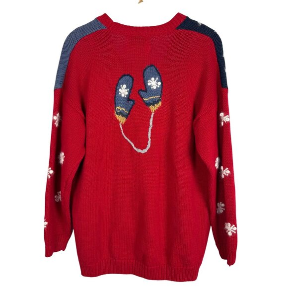 Christopher & Banks Vtg Y2k Ice Skating Cardigan Large Hand Embroidered Cotton - Picture 2 of 12